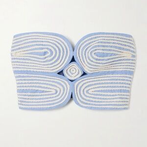 Light Blue & White Strapless Crop Top